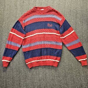 VTG 80'S Bud King of Beers Red Blue Striped Knit Sweater Signet Sportswear Large